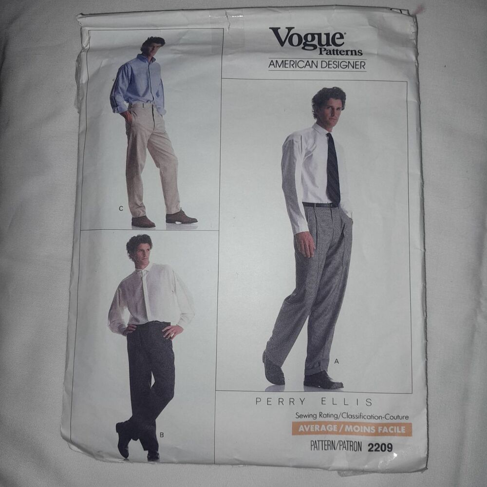 Vogue 2209 Pattern Perry Ellis Pleated Formal Pants Cut Sz 36 American Designer